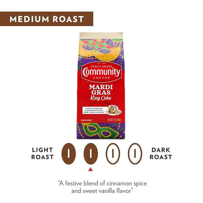 Community Coffee Mardi Gras King Cake Flavored 32 Ounces, Medium Roast Ground Coffee, 32 Ounce Bag (Pack of 1)