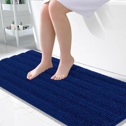 OLANLY Thick Large Bathroom Rugs 50x30, Soft Chenille Bath Rugs, Navy