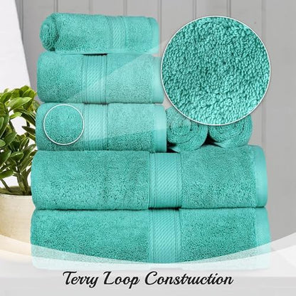 SUPERIOR Egyptian Cotton Plush & Absorbent, Hand Towel Set of 4, Turquoise