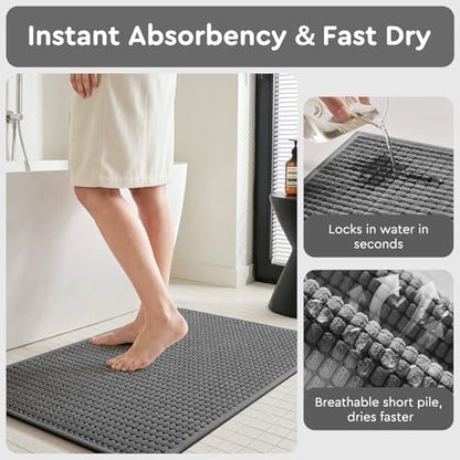 tchdio Bath Mat, Absorbent Bathroom Mat Quick Dry, Thin Bathroom Rugs Fit Under Door, Non Slip Washable Bath Rugs with Solid Rubber Backing, Low Profile Bath Mats for Bathroom, Grey, 24" x 36"