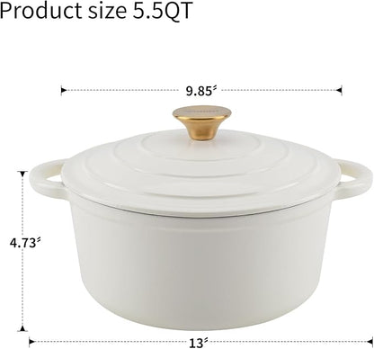 Enameled Cast Iron Dutch Oven - 5.5QT Pot with Lid,Oven Safe to 500°F,Heavy-Duty Cookware for Sourdough Bread Baking,Braising,Stews,Roasting Cream