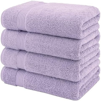 American Veteran Towel, 100% Cotton Turkish Bath Towels for Bathroom 4 Pack, 27x54 Extra Large Premium Soft Drying Bathroom Towels, Lilac