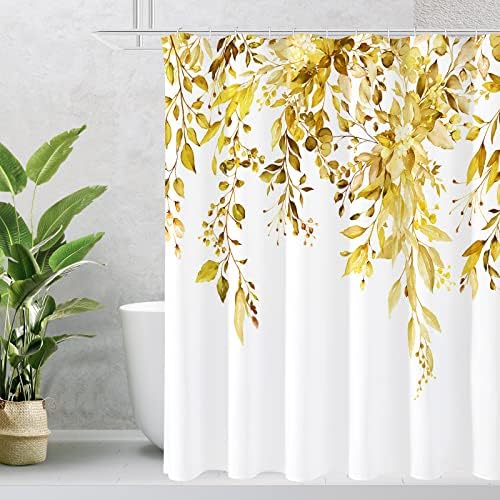 Gibelle Yellow Eucalyptus Shower Curtain, Watercolor Floral Print, 72x72