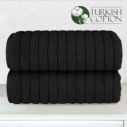 Elegant Comfort 100% Turkish Cotton Corduroy Ribbed Luxury Soft 2 Pack Bath Towels 27 x 54 Inch - Ultra Plush, Absorbent, Quick Dry, Hotel Spa Quality Towels for Bathroom Essentials, Black