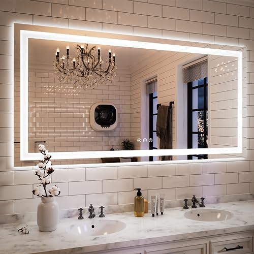 ISKM 60x28 LED Mirror for Bathroom, Front and Back Lit, Anti-Fog, Dimmable