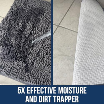 Muddy Mat Chenille Bathroom Rugs Quick Dry Microfiber Mats Non Slip Washable, Extra Thick, Soft and Highly Absorbent Bath Mats for Bathroom, Kitchen, and Shower Floor - Grey Small 28"X18"