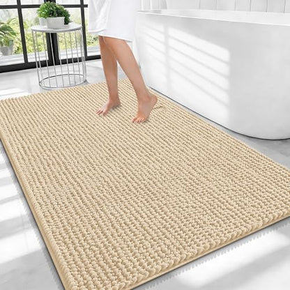 OLANLY Thick Chenille Large Bathroom Rugs 40x32, Absorbent Bath Mat, Beige
