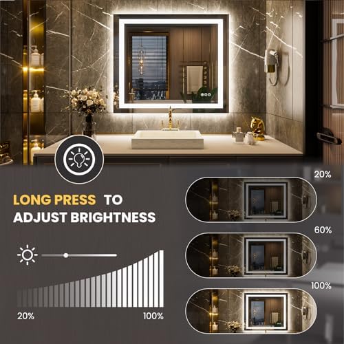LOAAO 30"X38" LED Bathroom Mirror with Lights, UL Listed