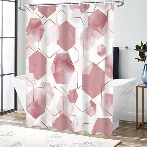 deFouliao Pink Modern Shower Curtain Geometric Grid Art Abstract Waterproof Bathroom Curtain for Bathtub Home Hotel Decor, Washable with Hooks, 72x78 Inch