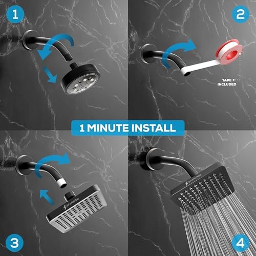 SparkPod Rain Shower Head, 6 Inch Square, Midnight Black Matte Finish