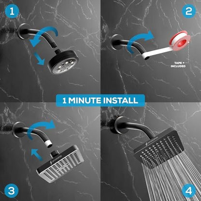 SparkPod Rain Shower Head, 6 Inch Square, Midnight Black Matte Finish