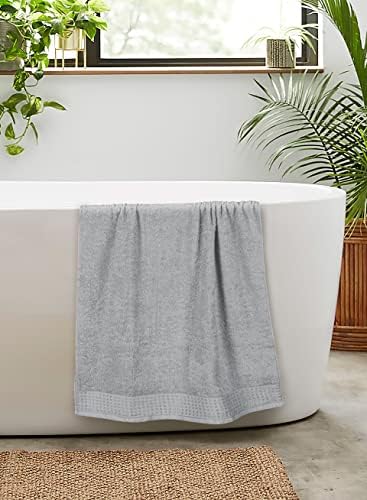 GLAMBURG 100% Cotton 2 Pack Oversized Bath Towel Set 28x55 Inches, Ultra Soft Highly Absorbant Compact Quickdry & Lightweight Large Bath Towels, Ideal for Gym Travel Camp Pool - Light Grey