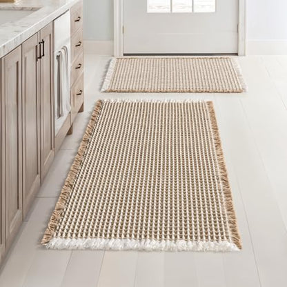 MIULEE Set of 2 Waffle Bathroom Rugs Brown&White Bath Mat 17"x24"+20"x32"