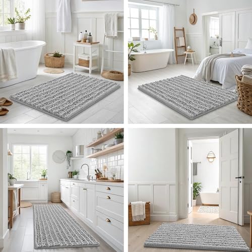 Smiry Bathroom Rugs 34X21, Extra Soft Rubber Backing Chenille Bath Mats