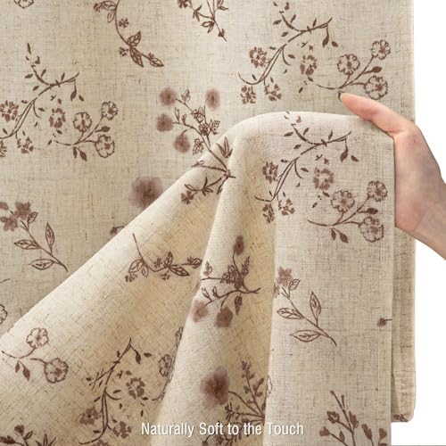 Brown Floral Farmhouse Vintage Linen Shower Curtain French Country 72Wx72H