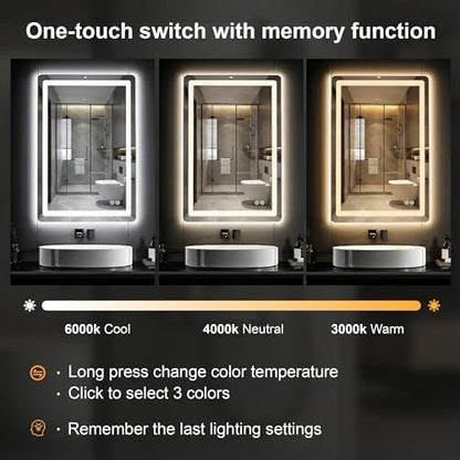 LED Bathroom Mirror with Lights, 20 x 30 Lighted Vanity Wall Mirror