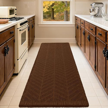 Waffle Bath Mat, Boho Woven Modern Bath Rug Absorbent Non Slip, Ultra Soft Bathroom Mats, Machine Washable Knit Bath Rugs with Herringbones for Bathroom, Bedroom, Kitchen, Shower, Tub, 36"x24", Brown
