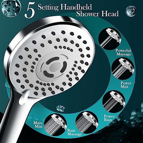 12 Inch Rain Shower Head Combo,5 Spray Handheld with 16" Extension Arm