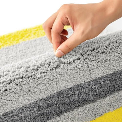 MIULEE Yellow Grey Runner Bathroom Rug 24x60 Inch, Long Soft Thick Microfiber Striped Bath Mat, Non Slip Fluffy Plush Machine Washable Quick Dry for Bathroom Decor, Floor Tub and Shower