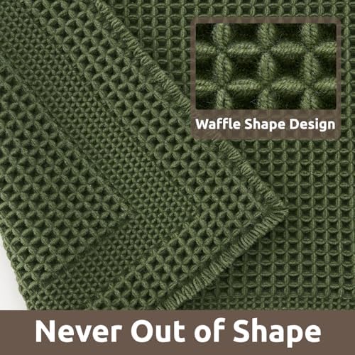 AMOAMI Waffle Bath Mat, Absorbent Bathroom Rugs Non Slip 18x30 Dark Green