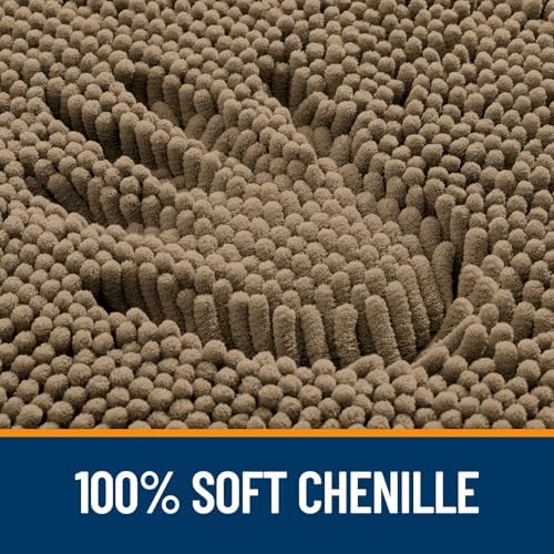 OLANLY Chenille Bathroom Rugs Mats Sets 2 Piece, 47"x20"+30"x20", Tan