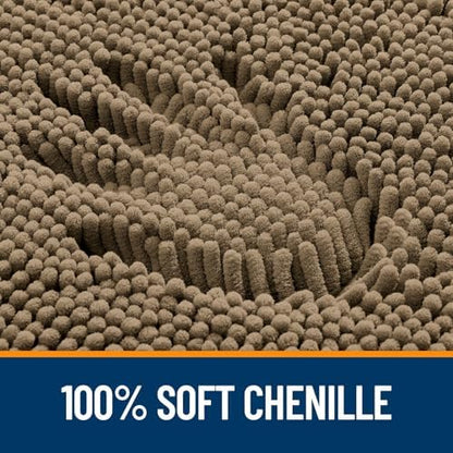 OLANLY Chenille Bathroom Rugs Mats Sets 2 Piece, 47"x20"+30"x20", Tan
