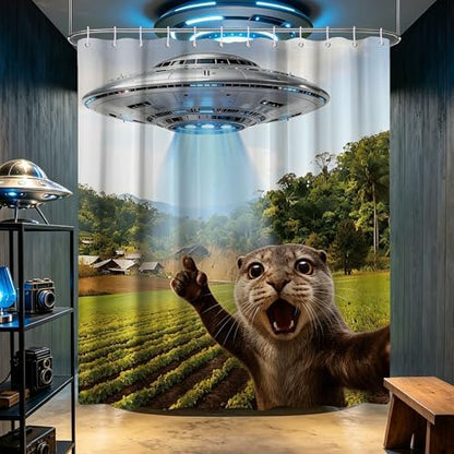 Extra Long 78 Inchs Shower Curtain Extra Tall Funny Otter XL Fun Teen Shower Curtains for Large Bathroom Decor Sets, Waterproof Cloth Fabric with Hooks, 70 x 78 Inch