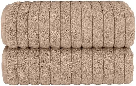 Elegant Comfort 100% Turkish Cotton Corduroy Ribbed Luxury Soft 2 Pack Bath Towels 27 x 54 Inch - Ultra Plush, Absorbent, Quick Dry, Hotel Spa Quality Towels for Bathroom Essentials, Taupe