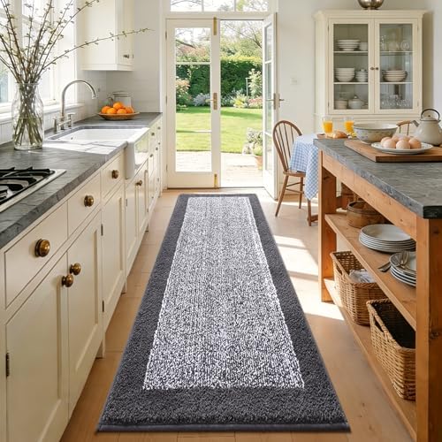 70x24 Long Bathroom Rugs Non Slip Washable, Soft Absorbent Bath Mat Grey