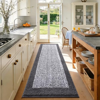 70x24 Long Bathroom Rugs Non Slip Washable, Soft Absorbent Bath Mat Grey