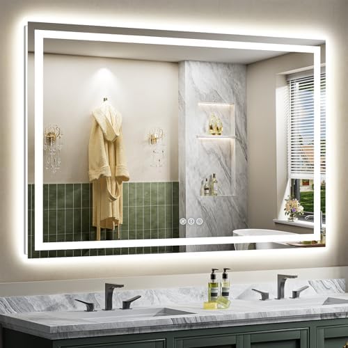Briivue 68x40 Inch LED Bathroom Mirror with Lights, Backlit & Front Lit