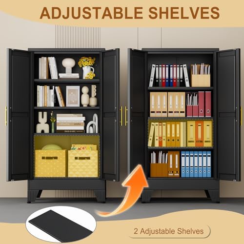 47" Black Metal Storage Cabinet with 2 Doors and 3 Adjustable Shelves,Steel Garage Tool Cabinet, File Cabinet,Kitchen Pantry Cabinet for Home,Office,Garage,School,Warehouse