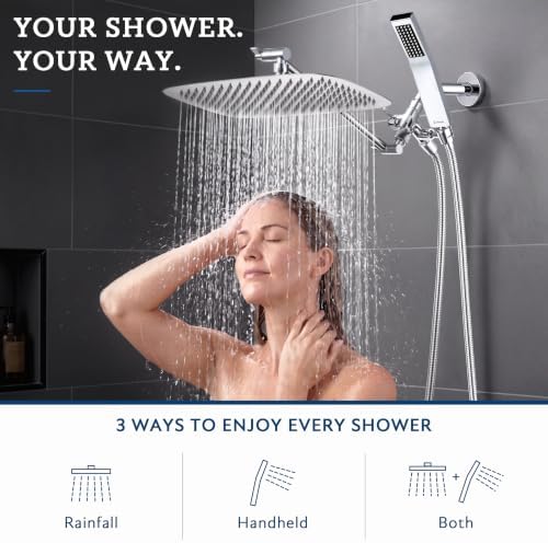 G-Promise All Metal 16" Rain Shower Head with Handheld for Bathroom Upgrade
