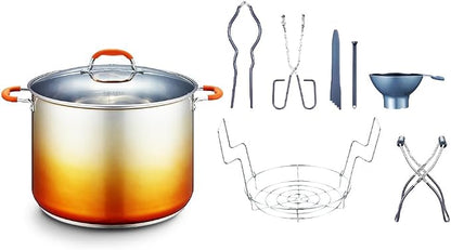 CONCORD 20 Quart Stainless Steel Canning Pot Set. Includes Canning Rack, Tongs, Jar Lifter, Funnel, Wrench, Lid Lifter, Mixer/Measurer (Induction Compatible)