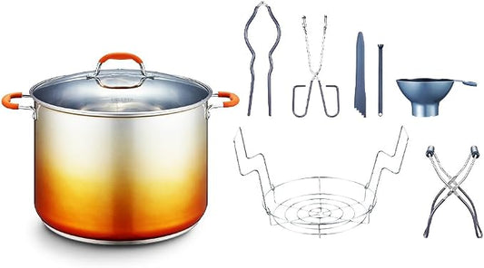 CONCORD 20 Quart Stainless Steel Canning Pot Set. Includes Canning Rack, Tongs, Jar Lifter, Funnel, Wrench, Lid Lifter, Mixer/Measurer (Induction Compatible)