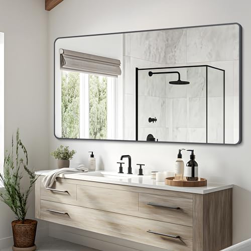 DESBING 30" x 55"Bathroom Mirror, Matte Black Wall Mirror with Metal Frame, Decorative Rectangular Vanity Mirror for Bedroom Bathroom Living Room Entryway (Horizontal/Vertical)