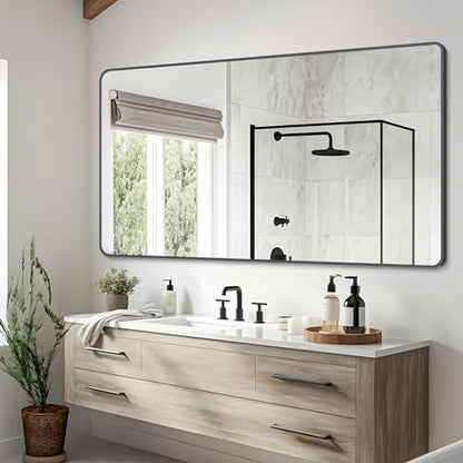 DESBING 30" x 55"Bathroom Mirror, Matte Black Wall Mirror with Metal Frame, Decorative Rectangular Vanity Mirror for Bedroom Bathroom Living Room Entryway (Horizontal/Vertical)