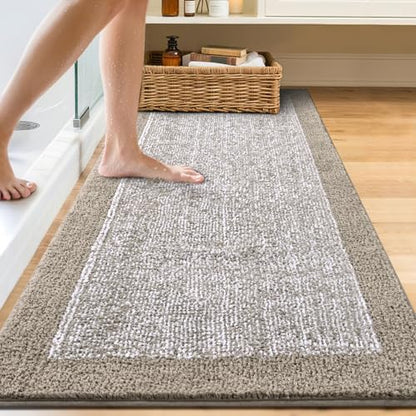 60x24 Long Bathroom Rugs Non Slip Washable, Soft Absorbent Bath Mat Greige