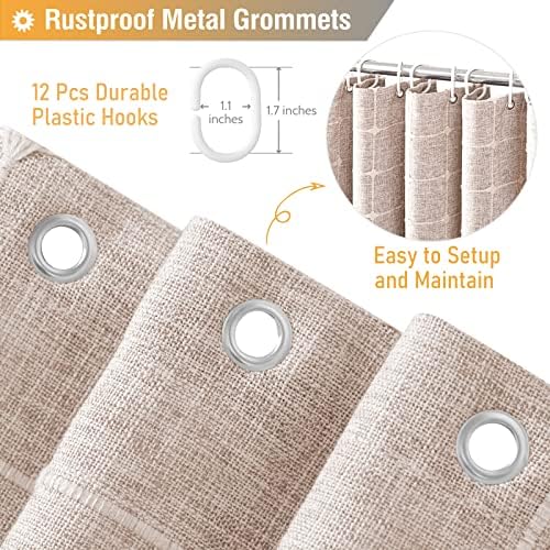 BTTN 72x78 Boho Farmhouse Linen Heavy Duty Shower Curtain Set, Tan/Taupe