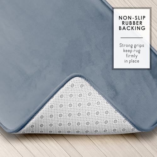 Clara Clark 3 Piece Bathroom Rugs, Velvet Memory Foam Bath Mat Set, Non-Slip Bath Rugs, Machine Wash, Dries Quickly, Ultra Soft Plush Bath Mats for Bathroom, 17 x 24/20 x 32 / Contour, Stone Blue