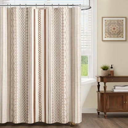 Brown Boho Linen Shower Curtain,72" W x 72" L