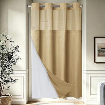 EUTXL Heavyweight No Hook Shower Curtain with Liner, Beige, 54x80
