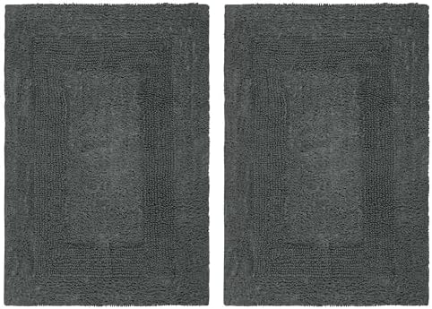 COTTON CRAFT 2 Pack Reversible Bath Mat Rug - Plush -17x24- Charcoal Grey