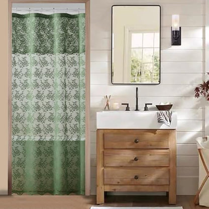 TUDECO Green Stall Shower Curtain with Attached Valance, 36'' x 72''
