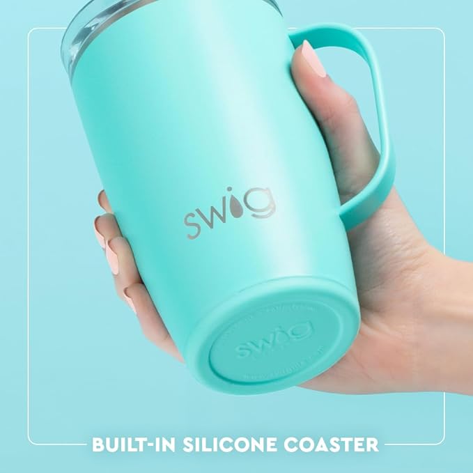 Swig Life 18oz Travel Mug, Insulated Tumbler with Handle and Lid, Travel Coffee Mug, Cup Holder Friendly, Stainless Steel 18 oz Tumbler, Reusable Insulated with Lid (Blue Lagoon)