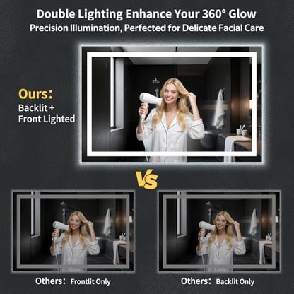 60"x40" LED Bathroom Mirror with Lights, Backlit+Frontlit, Anti-Fog