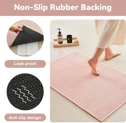 Triohero Bathroom Rugs Non Slip Washable, Super Absorbent Thin Bath Mat Small Quick Dry Low Pile Bathroom Rug, Pink 16"x24"