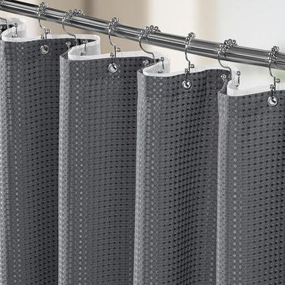 Vipfree 3 in 1 Shower Curtain Set, Waffle Shower Curtain and Liner Set with 12 Double Sided Shower Curtain Hooks, 258GSM Luxury Weighted Cloth Shower Curtains for Bathroom,72 W x 72 H,Graphite Gray