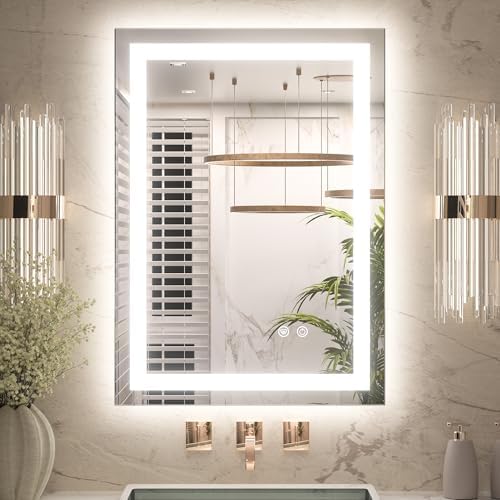 Keonjinn 22x30 Inch LED Bathroom Mirror with Lights, Frontlit & Backlit