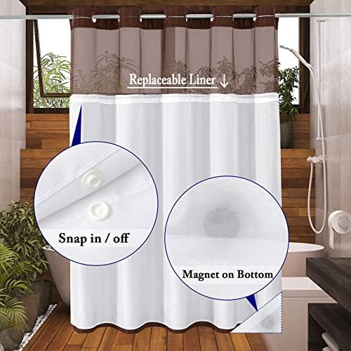 Gibelle No Hook Cloth Brown Shower Curtain with Liner, 72x74